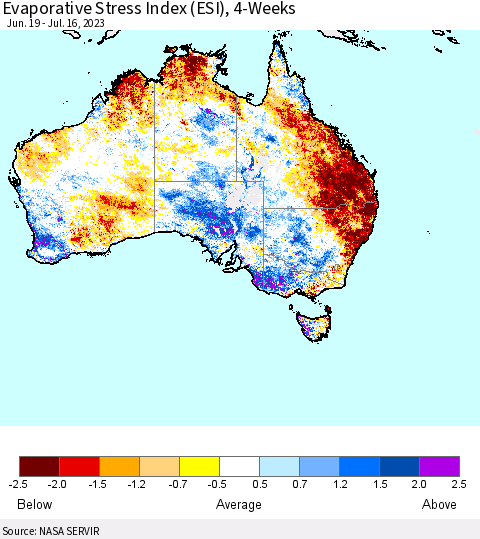 Australia Evaporative Stress Index (ESI), 4-Weeks Thematic Map For 7/10/2023 - 7/16/2023