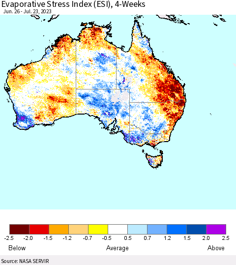Australia Evaporative Stress Index (ESI), 4-Weeks Thematic Map For 7/17/2023 - 7/23/2023