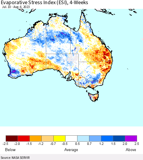 Australia Evaporative Stress Index (ESI), 4-Weeks Thematic Map For 7/31/2023 - 8/6/2023