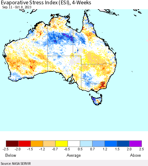 Australia Evaporative Stress Index (ESI), 4-Weeks Thematic Map For 10/2/2023 - 10/8/2023