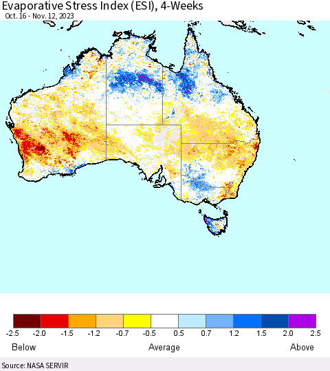 Australia Evaporative Stress Index (ESI), 4-Weeks Thematic Map For 11/6/2023 - 11/12/2023