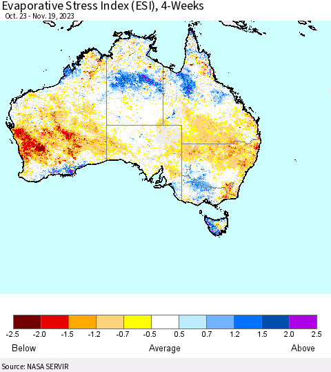 Australia Evaporative Stress Index (ESI), 4-Weeks Thematic Map For 11/13/2023 - 11/19/2023