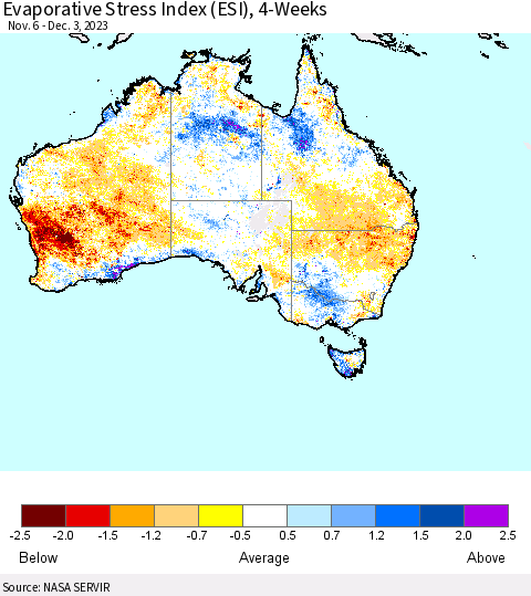 Australia Evaporative Stress Index (ESI), 4-Weeks Thematic Map For 11/27/2023 - 12/3/2023