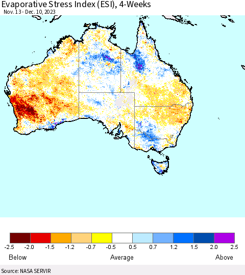 Australia Evaporative Stress Index (ESI), 4-Weeks Thematic Map For 12/4/2023 - 12/10/2023
