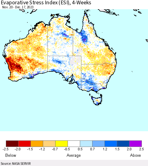 Australia Evaporative Stress Index (ESI), 4-Weeks Thematic Map For 12/11/2023 - 12/17/2023