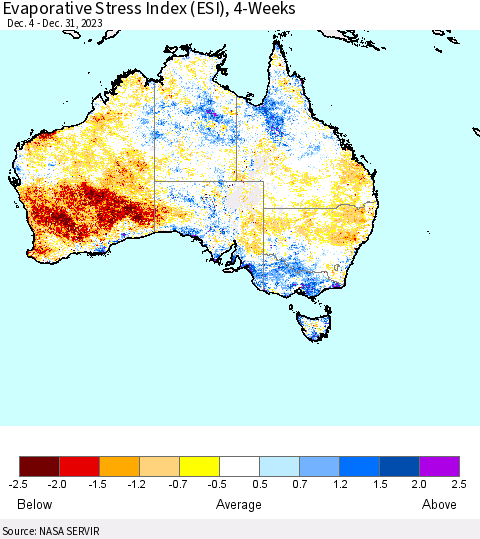 Australia Evaporative Stress Index (ESI), 4-Weeks Thematic Map For 12/25/2023 - 12/31/2023