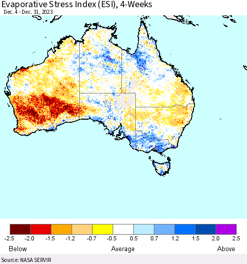Australia Evaporative Stress Index (ESI), 4-Weeks Thematic Map For 1/1/2024 - 1/7/2024