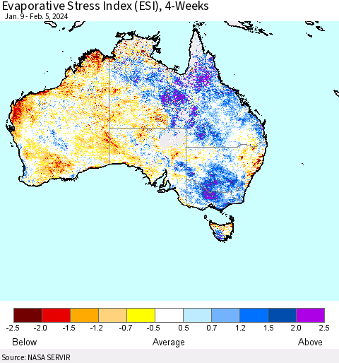Australia Evaporative Stress Index (ESI), 4-Weeks Thematic Map For 2/5/2024 - 2/11/2024