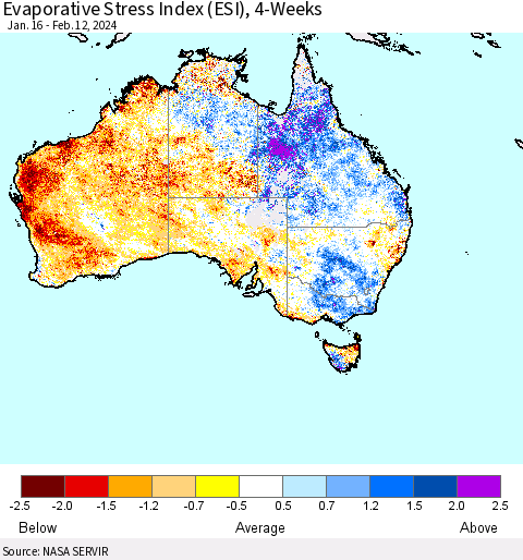 Australia Evaporative Stress Index (ESI), 4-Weeks Thematic Map For 2/12/2024 - 2/18/2024