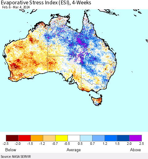 Australia Evaporative Stress Index (ESI), 4-Weeks Thematic Map For 3/4/2024 - 3/10/2024