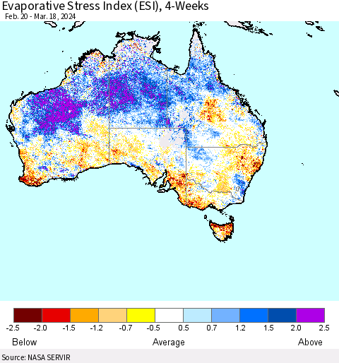 Australia Evaporative Stress Index (ESI), 4-Weeks Thematic Map For 3/18/2024 - 3/24/2024