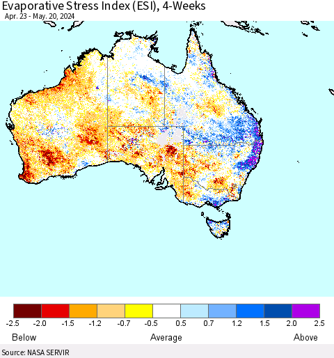 Australia Evaporative Stress Index (ESI), 4-Weeks Thematic Map For 5/20/2024 - 5/26/2024