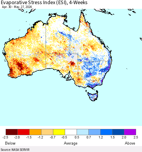 Australia Evaporative Stress Index (ESI), 4-Weeks Thematic Map For 5/27/2024 - 6/2/2024