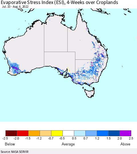 Australia Evaporative Stress Index (ESI), 4-Weeks over Croplands Thematic Map For 8/1/2022 - 8/7/2022