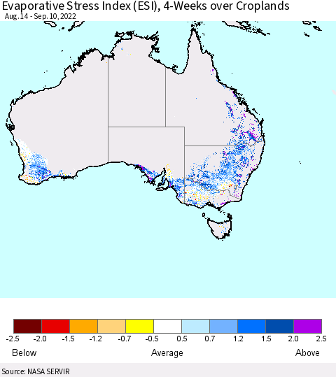 Australia Evaporative Stress Index (ESI), 4-Weeks over Croplands Thematic Map For 9/5/2022 - 9/11/2022
