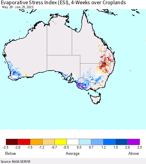 Australia Evaporative Stress Index (ESI), 4-Weeks over Croplands Thematic Map For 6/19/2023 - 6/25/2023