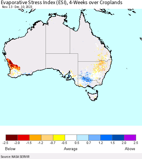 Australia Evaporative Stress Index (ESI), 4-Weeks over Croplands Thematic Map For 12/4/2023 - 12/10/2023