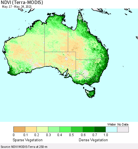 Australia NDVI (Terra-MODIS) Thematic Map For 5/17/2021 - 5/24/2021