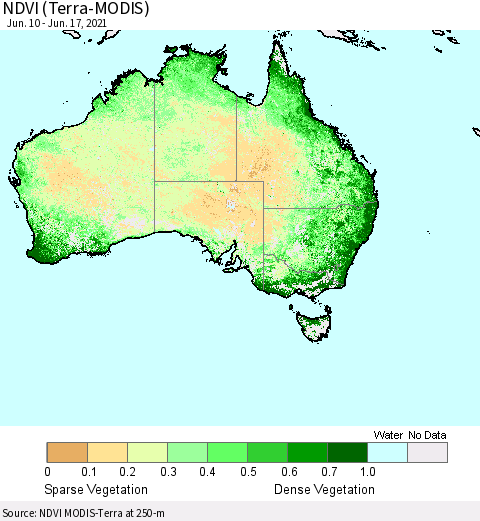 Australia NDVI (Terra-MODIS) Thematic Map For 6/10/2021 - 6/17/2021