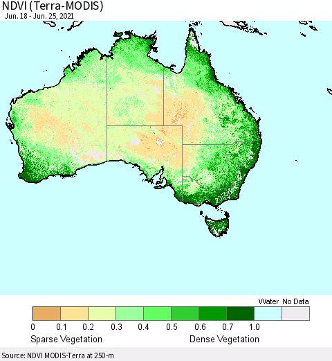 Australia NDVI (Terra-MODIS) Thematic Map For 6/18/2021 - 6/25/2021