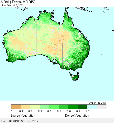 Australia NDVI (Terra-MODIS) Thematic Map For 6/26/2021 - 7/3/2021