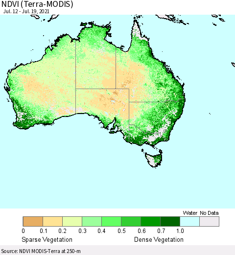 Australia NDVI (Terra-MODIS) Thematic Map For 7/12/2021 - 7/19/2021