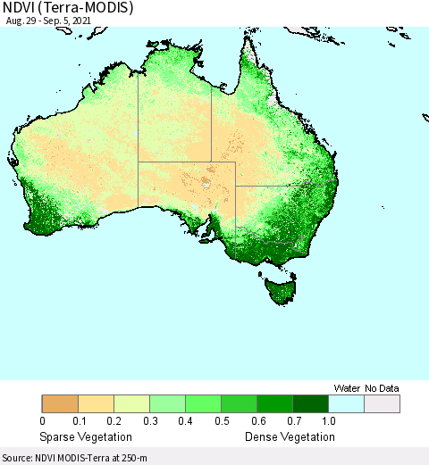Australia NDVI (Terra-MODIS) Thematic Map For 8/29/2021 - 9/5/2021