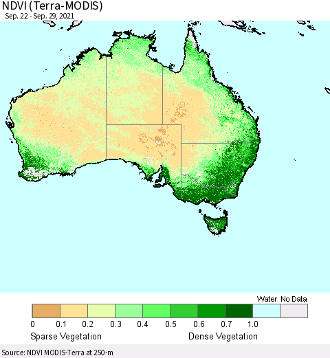 Australia NDVI (Terra-MODIS) Thematic Map For 9/22/2021 - 9/29/2021