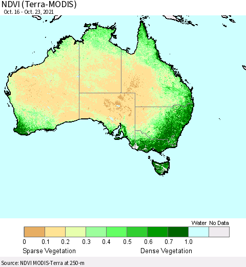 Australia NDVI (Terra-MODIS) Thematic Map For 10/16/2021 - 10/23/2021