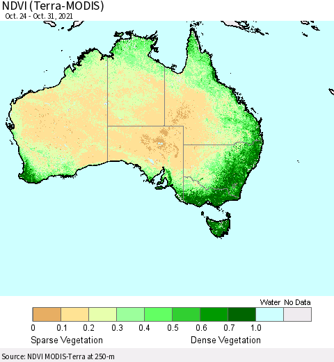 Australia NDVI (Terra-MODIS) Thematic Map For 10/24/2021 - 10/31/2021