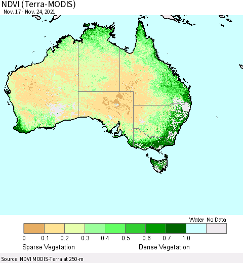Australia NDVI (Terra-MODIS) Thematic Map For 11/17/2021 - 11/24/2021