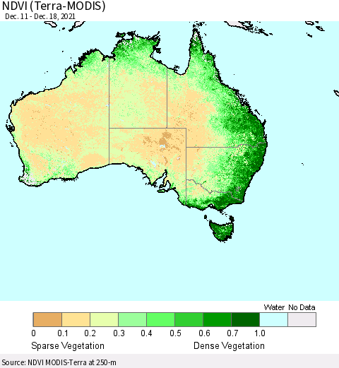 Australia NDVI (Terra-MODIS) Thematic Map For 12/11/2021 - 12/18/2021