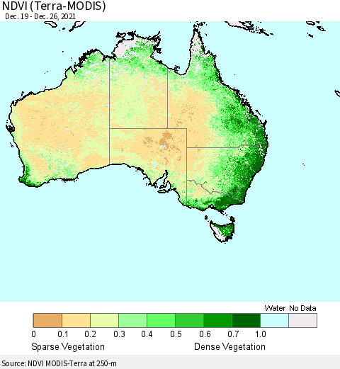 Australia NDVI (Terra-MODIS) Thematic Map For 12/19/2021 - 12/26/2021