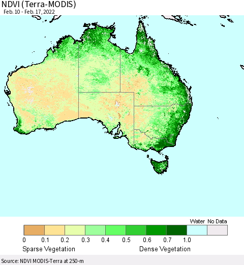 Australia NDVI (Terra-MODIS) Thematic Map For 2/10/2022 - 2/17/2022