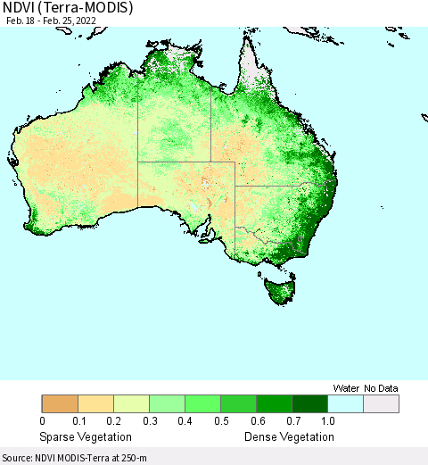 Australia NDVI (Terra-MODIS) Thematic Map For 2/18/2022 - 2/25/2022