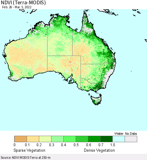 Australia NDVI (Terra-MODIS) Thematic Map For 2/26/2022 - 3/5/2022