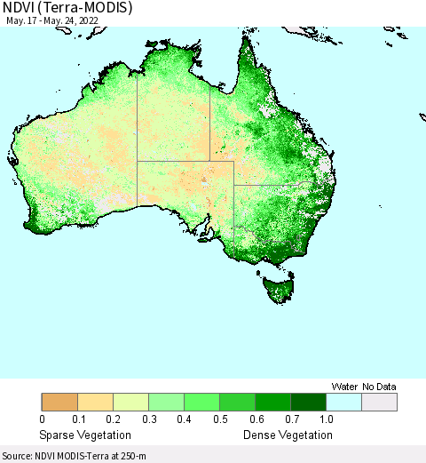 Australia NDVI (Terra-MODIS) Thematic Map For 5/17/2022 - 5/24/2022