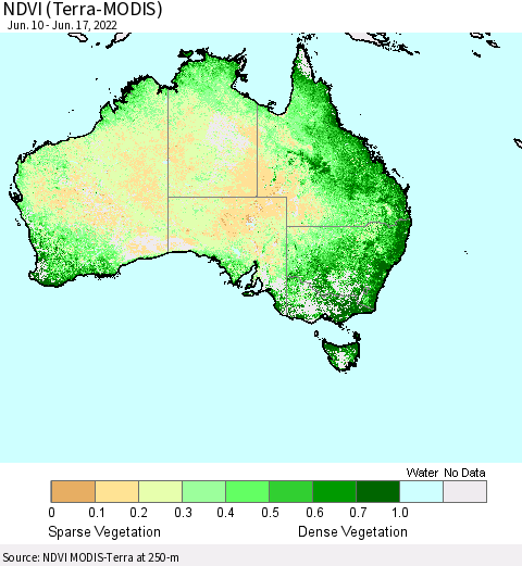 Australia NDVI (Terra-MODIS) Thematic Map For 6/10/2022 - 6/17/2022