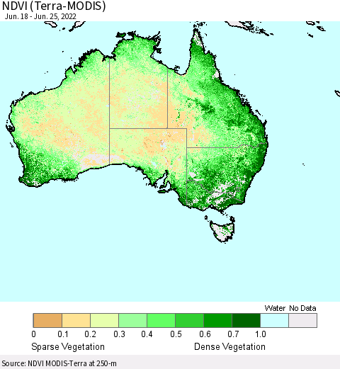 Australia NDVI (Terra-MODIS) Thematic Map For 6/18/2022 - 6/25/2022