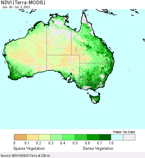 Australia NDVI (Terra-MODIS) Thematic Map For 6/26/2022 - 7/3/2022