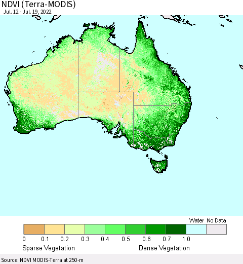 Australia NDVI (Terra-MODIS) Thematic Map For 7/12/2022 - 7/19/2022