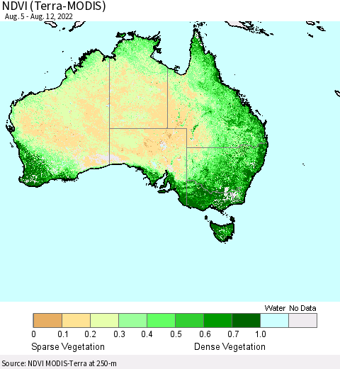 Australia NDVI (Terra-MODIS) Thematic Map For 8/5/2022 - 8/12/2022
