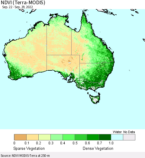 Australia NDVI (Terra-MODIS) Thematic Map For 9/22/2022 - 9/29/2022