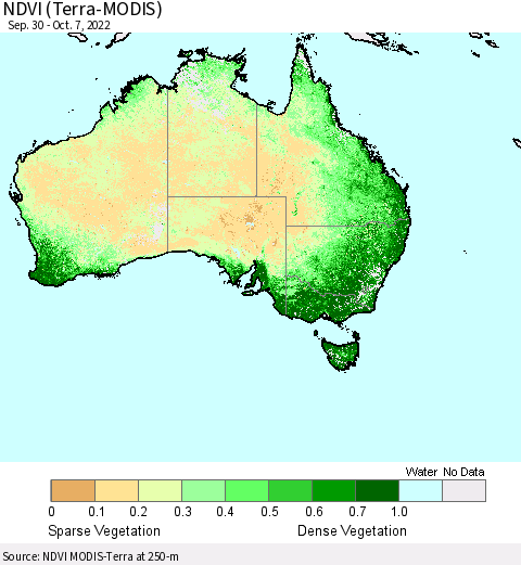 Australia NDVI (Terra-MODIS) Thematic Map For 9/30/2022 - 10/7/2022