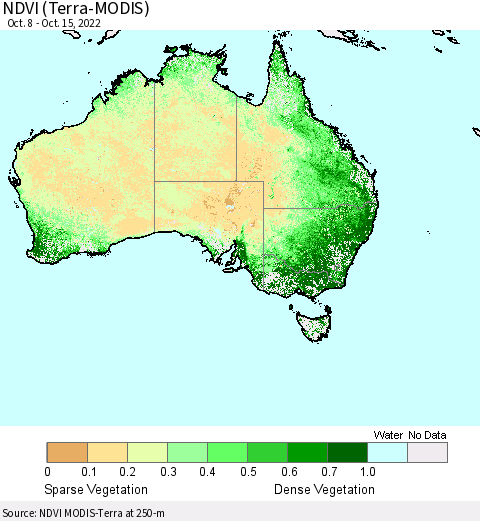 Australia NDVI (Terra-MODIS) Thematic Map For 10/8/2022 - 10/15/2022