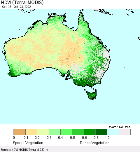 Australia NDVI (Terra-MODIS) Thematic Map For 10/16/2022 - 10/23/2022