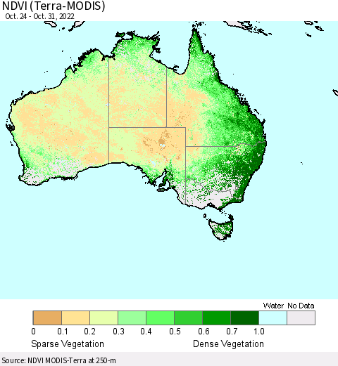 Australia NDVI (Terra-MODIS) Thematic Map For 10/24/2022 - 10/31/2022