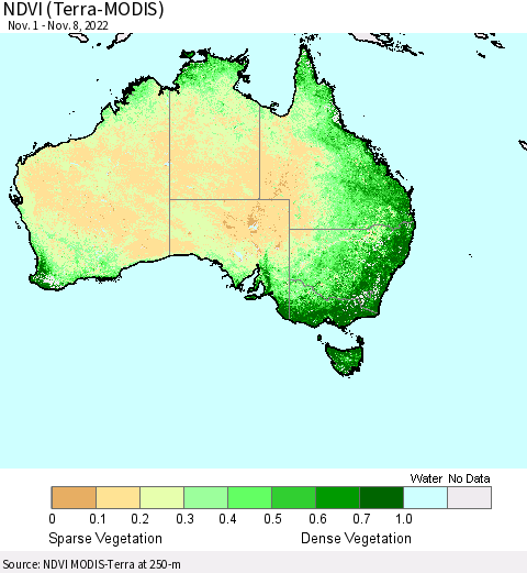 Australia NDVI (Terra-MODIS) Thematic Map For 11/1/2022 - 11/8/2022