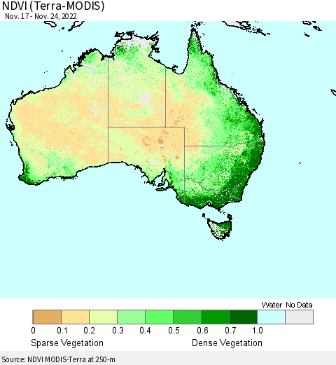 Australia NDVI (Terra-MODIS) Thematic Map For 11/17/2022 - 11/24/2022
