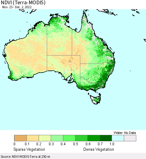Australia NDVI (Terra-MODIS) Thematic Map For 11/25/2022 - 12/2/2022